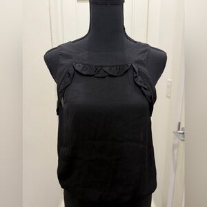 CHANEL Black Ruffle Trim Blouse